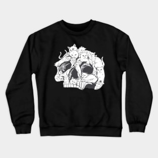 Skull Cats and Kittens Cute Fluffy Spooky Crewneck Sweatshirt